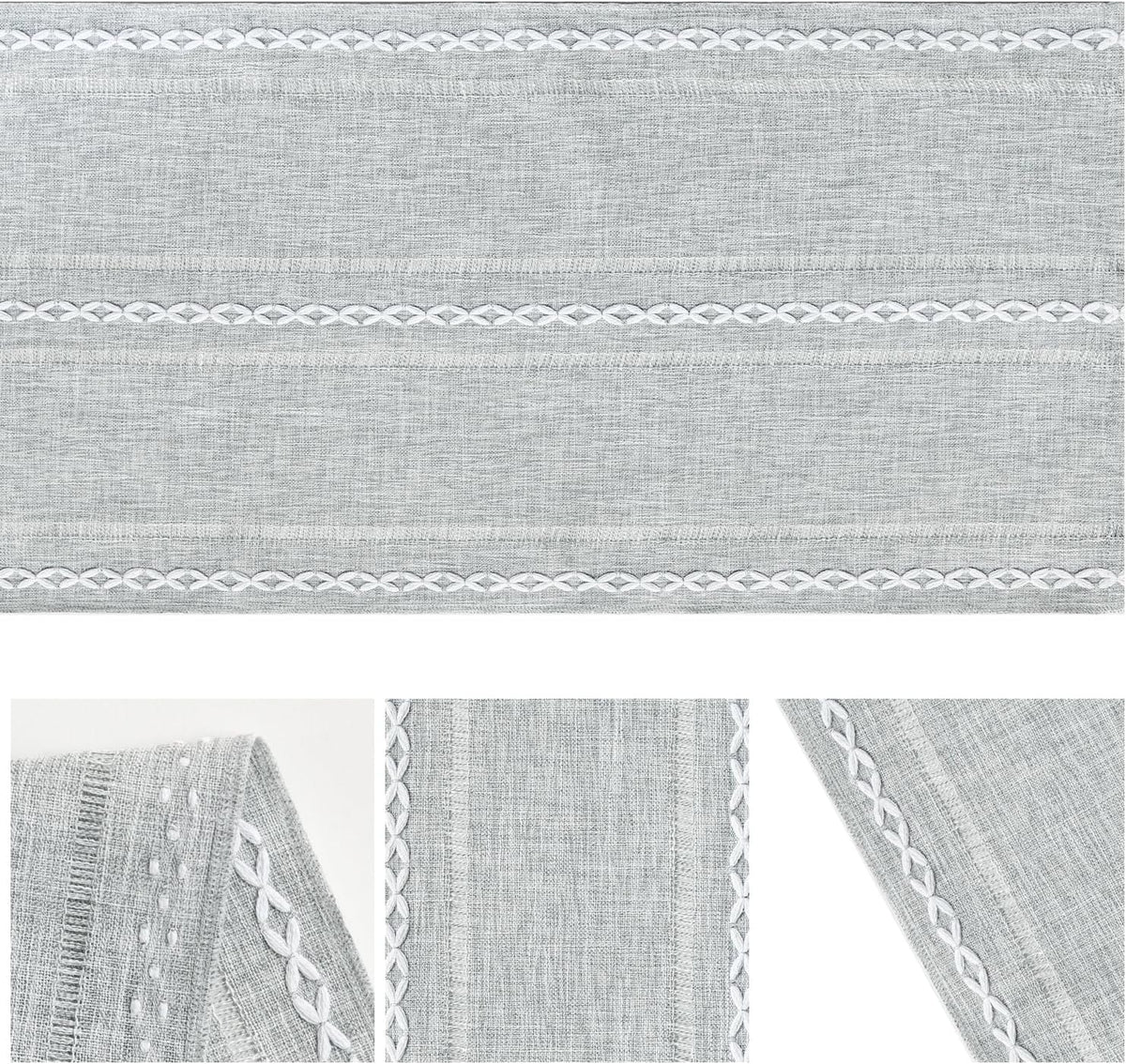Artoid Mode Grey Rustic Cotton Linen Table Runner, Seasonal Embroidered Hollow Kitchen Dining Table