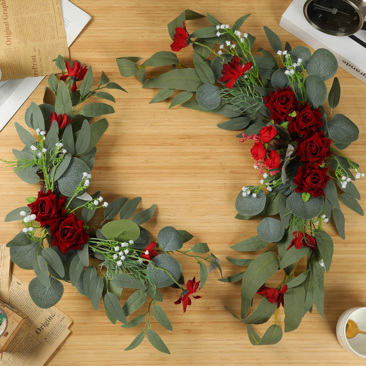 H&W 2pcs Artificial Wedding Arch Flowers for Wedding Sign, Floral Swag Dusty Decor for Reception