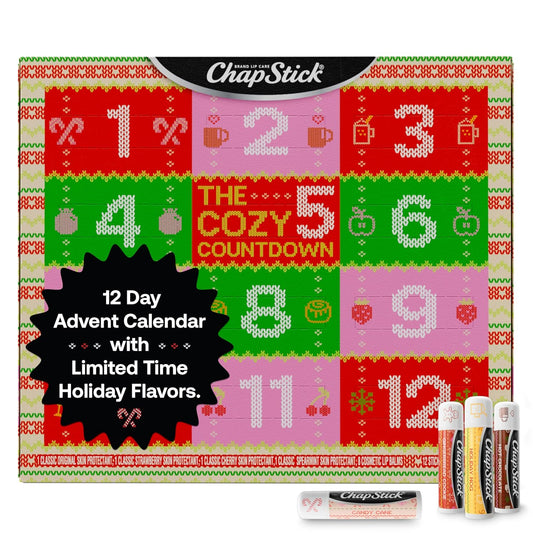 ChapStick 12 Days Advent Calendar Lip Balm Holiday Gift Set, Moisturizing Daily Lip Care For Dry