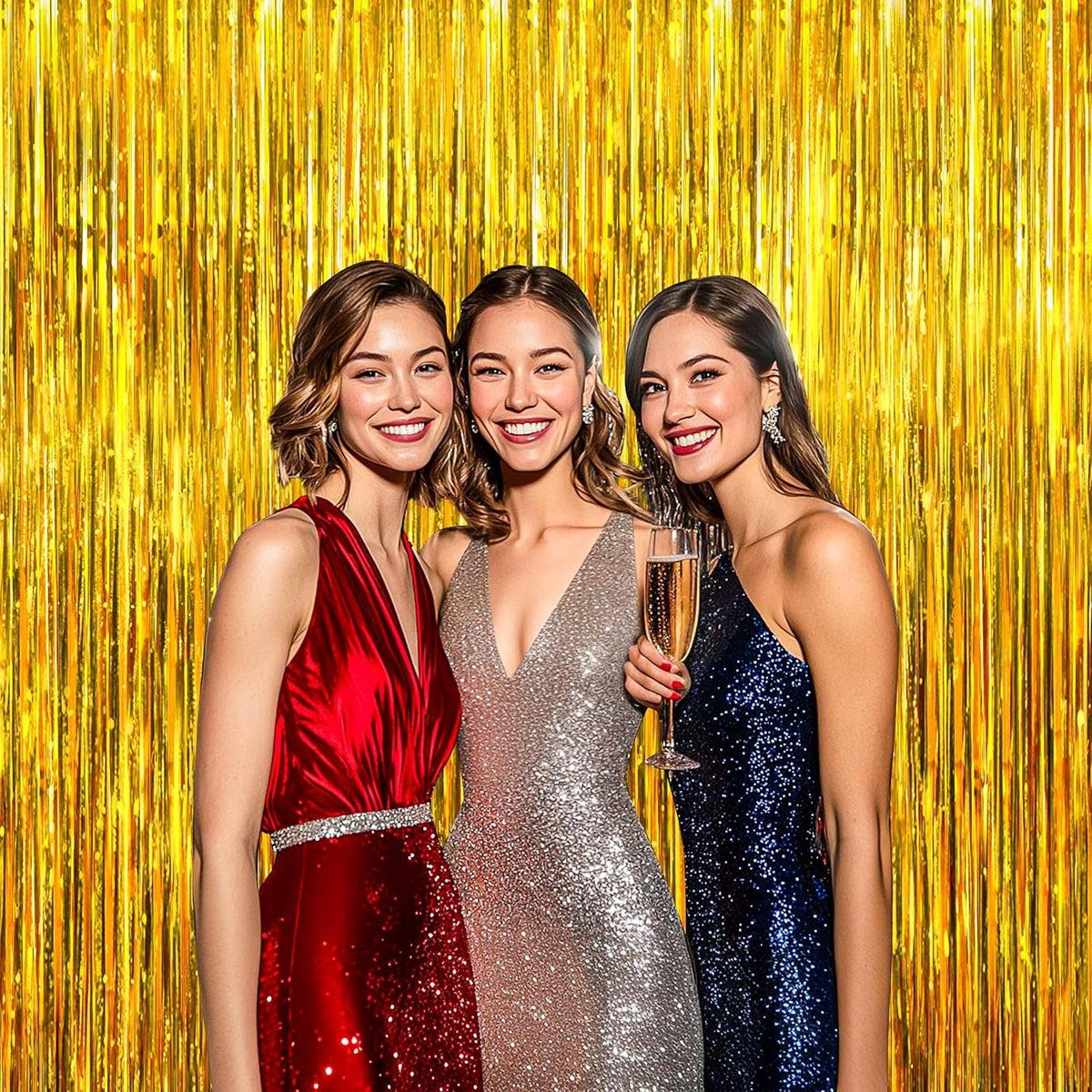 BTSD-home 10 Pack Gold Foil Fringe Curtain, Metallic Photo Booth Backdrop Tinsel Door Curtains for