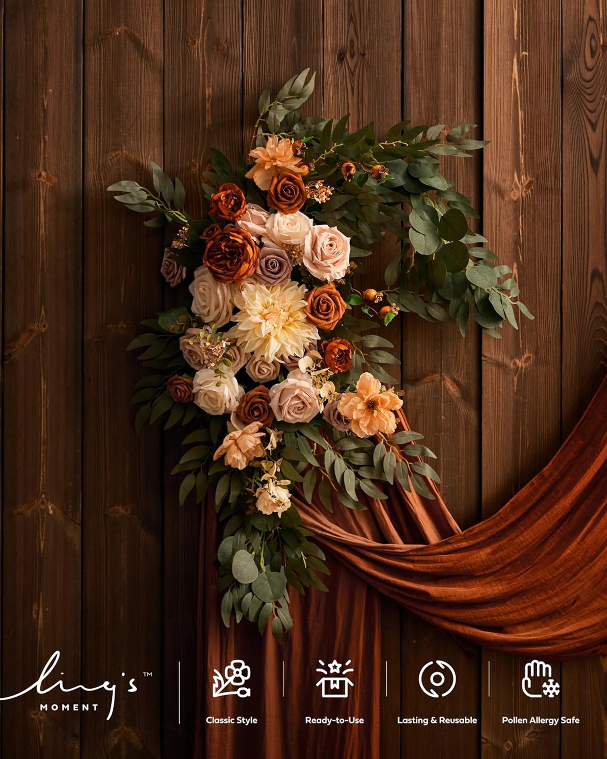 Ling's Moment Fall Artificial Wedding Arch Flowers Kit Pack of 4, 2pcs Hanging Flower Arrangement