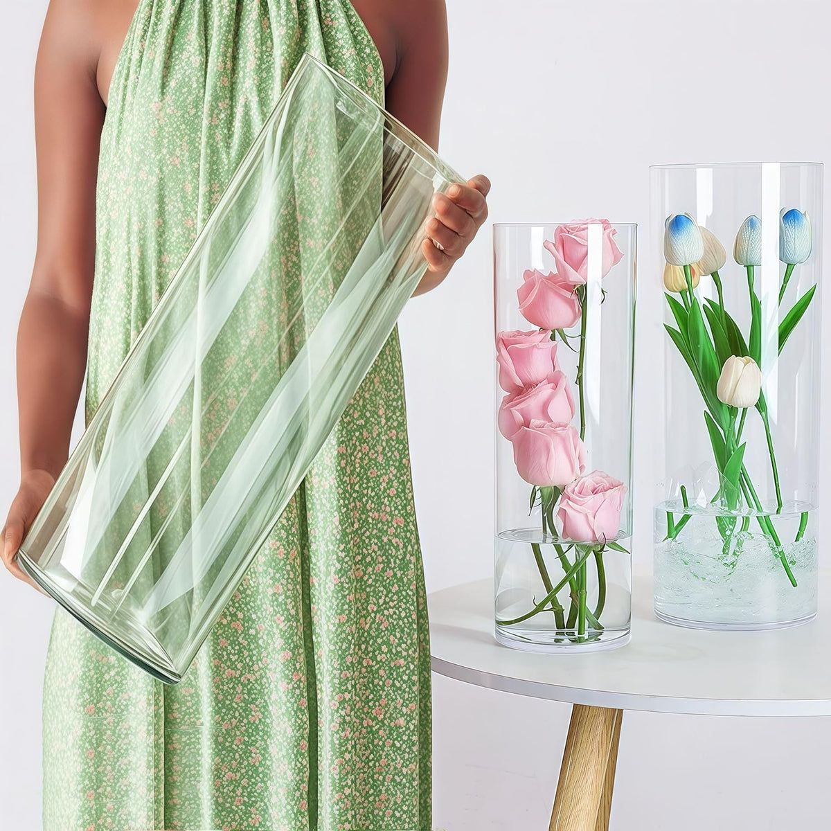 Extra Large Acrylic Cylinder Clear Vase for Floor, Tall Big Wide Mouth Plastic Unbreakable