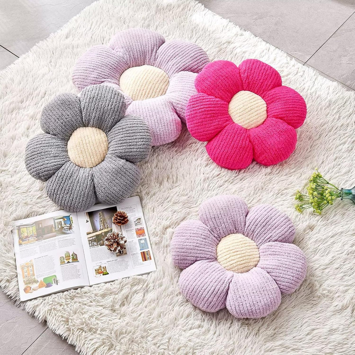 Flower Throw Pillow, Soft Grey 19.6" Shaped Floor Pillow for Home Decor, Cute Aesthetic Plush