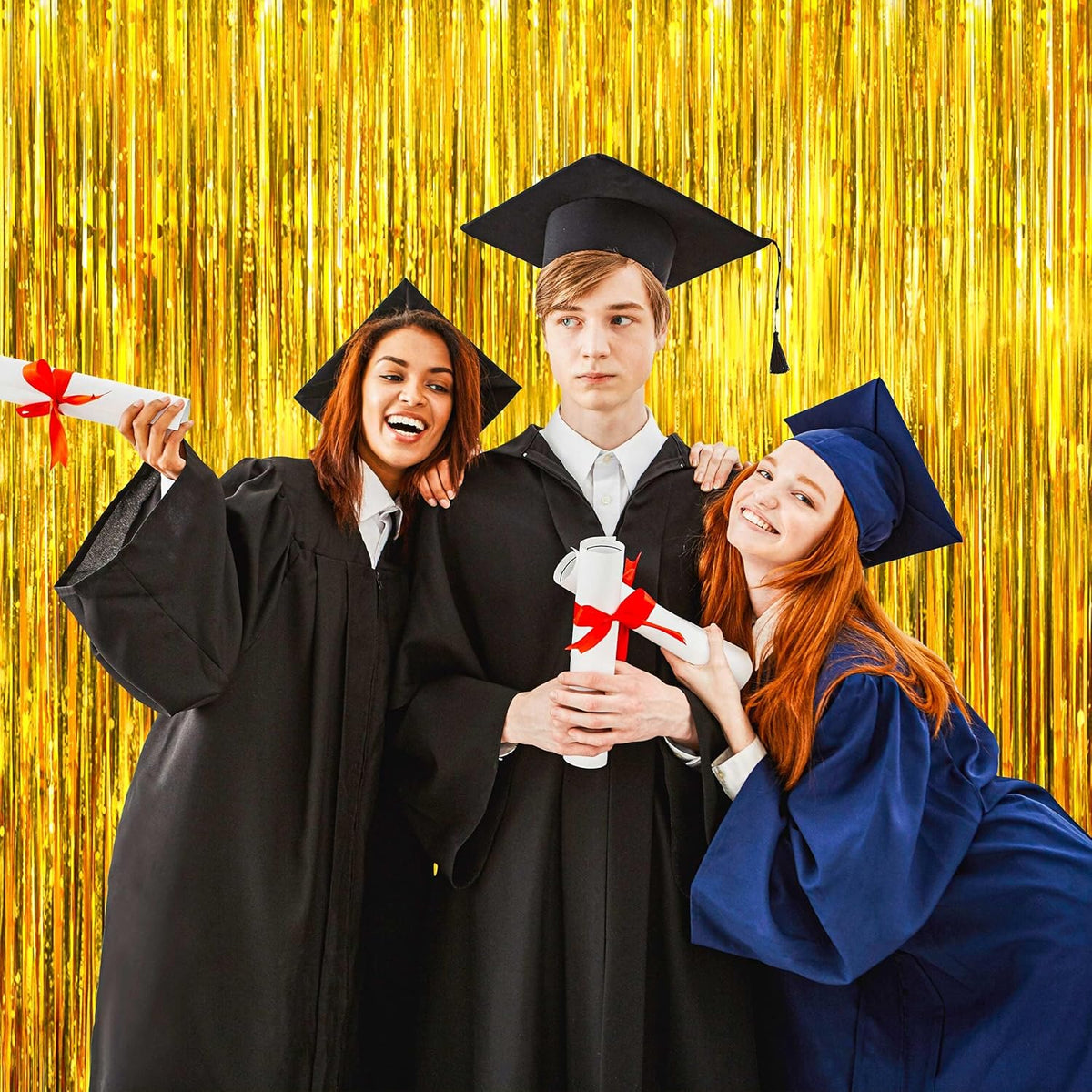 BTSD-home 10 Pack Gold Foil Fringe Curtain, Metallic Photo Booth Backdrop Tinsel Door Curtains for