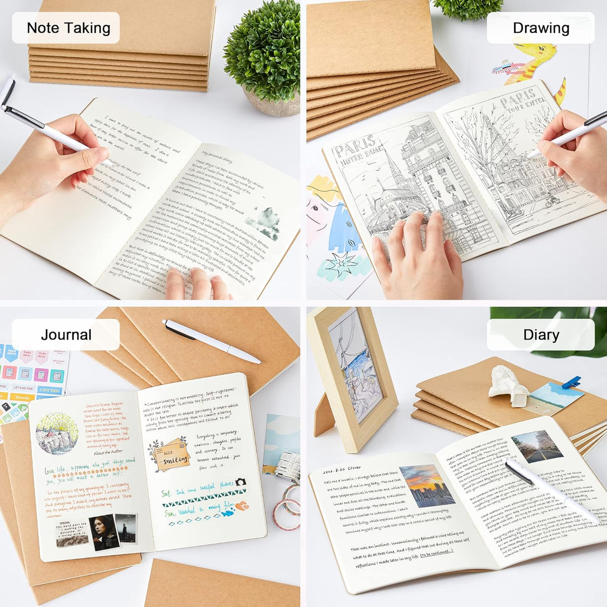 feela 15 Pack Blank Kraft Notebooks, Unlined Sketchbook Note Pad Travel Journal for Drawing