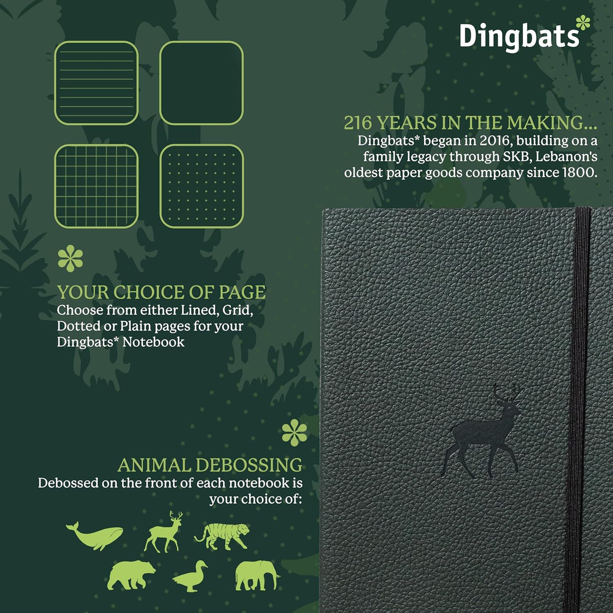 Dingbats* Wildlife Dotted Writing Journal Notebook A5 - Vegan Leather Softcover - Ideal for Work