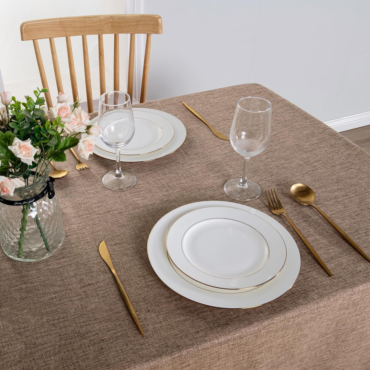 Hiasan 2 Pack Faux Linen Rectangle Tablecloth - Wrinkle and Stain Resistant Washable Table Cloth