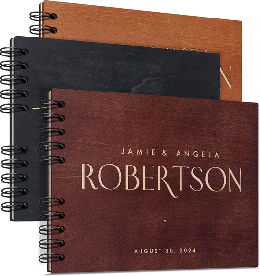 Personalized Wood Wedding Guest Book - 5 Colors/Finishings, 2 Sizes, 12 Designs - Wood Wedding
