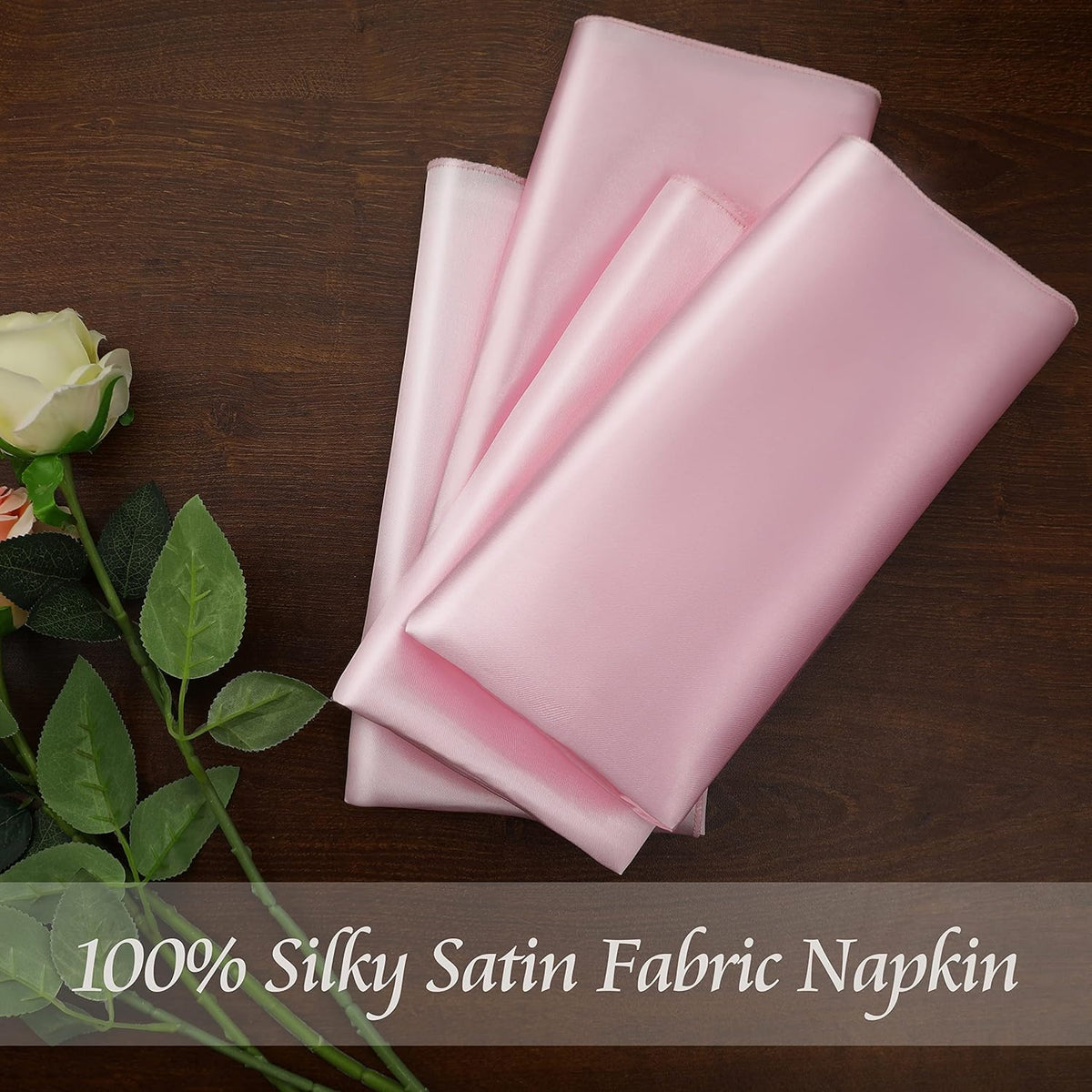 Manyshofu 50 Pieces Blush Pink Satin Napkins - 12x12 Inches Cloth Napkins, Square Satin Fabric