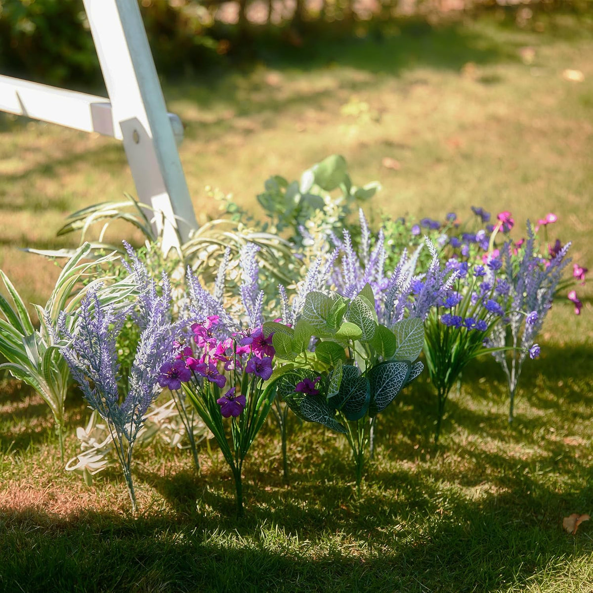 PARTY JOY 19 Bunches Fake Plants Outdoor, Fake Bushes UV Resistant Artificial Lavender Flowers