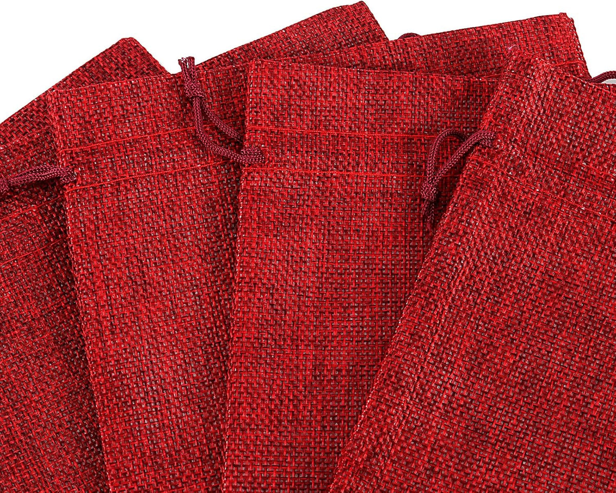 ZOENHOU 30 Packs 8 x 12 Inch Wine Red Burlap Bags Bulk with Drawstring, Drawstring Gift Bags