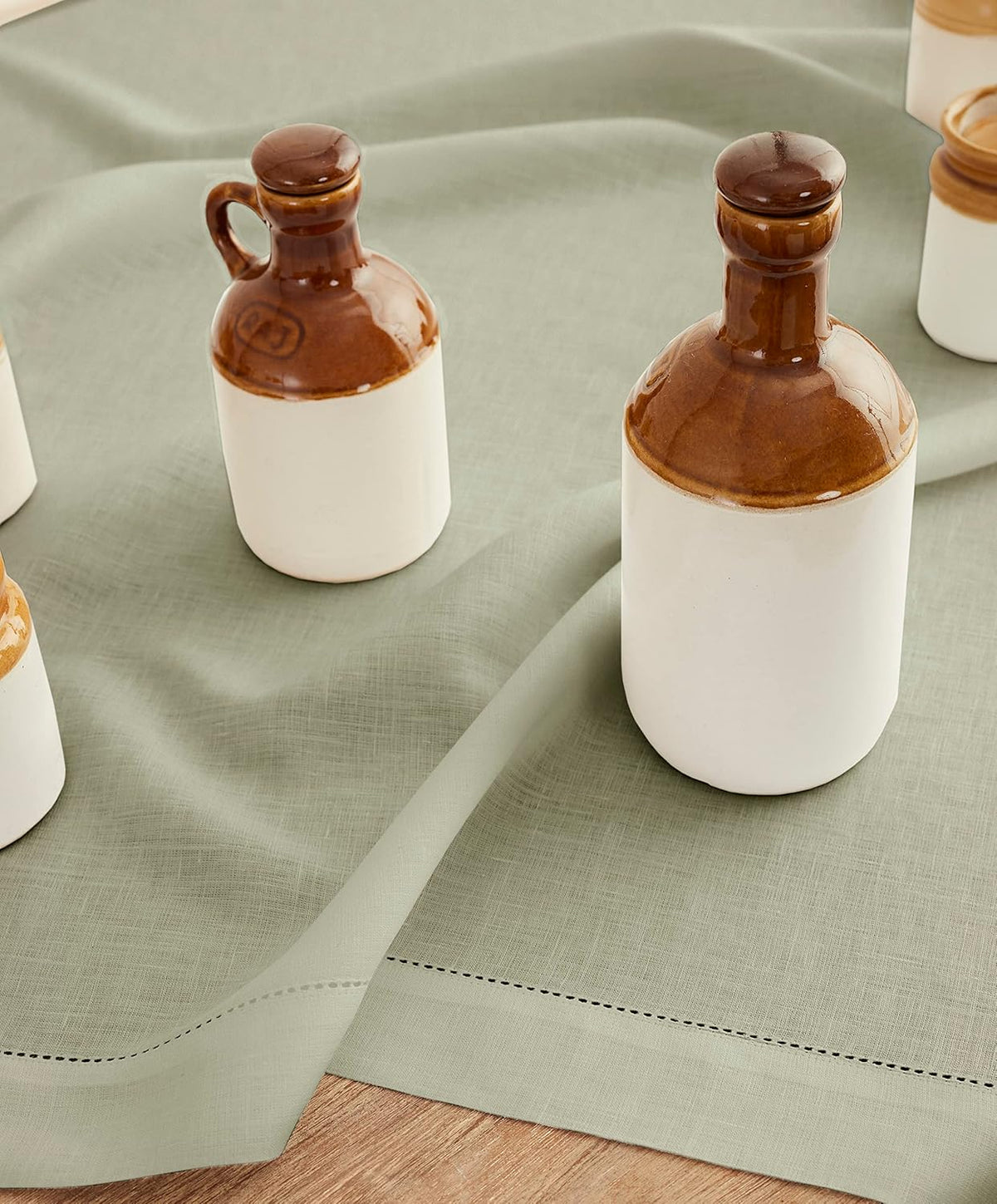 Solino Home Sage Green Linen Tablecloth 52 x 52 Inch - 100% Pure Linen Square Table Throw - Classic