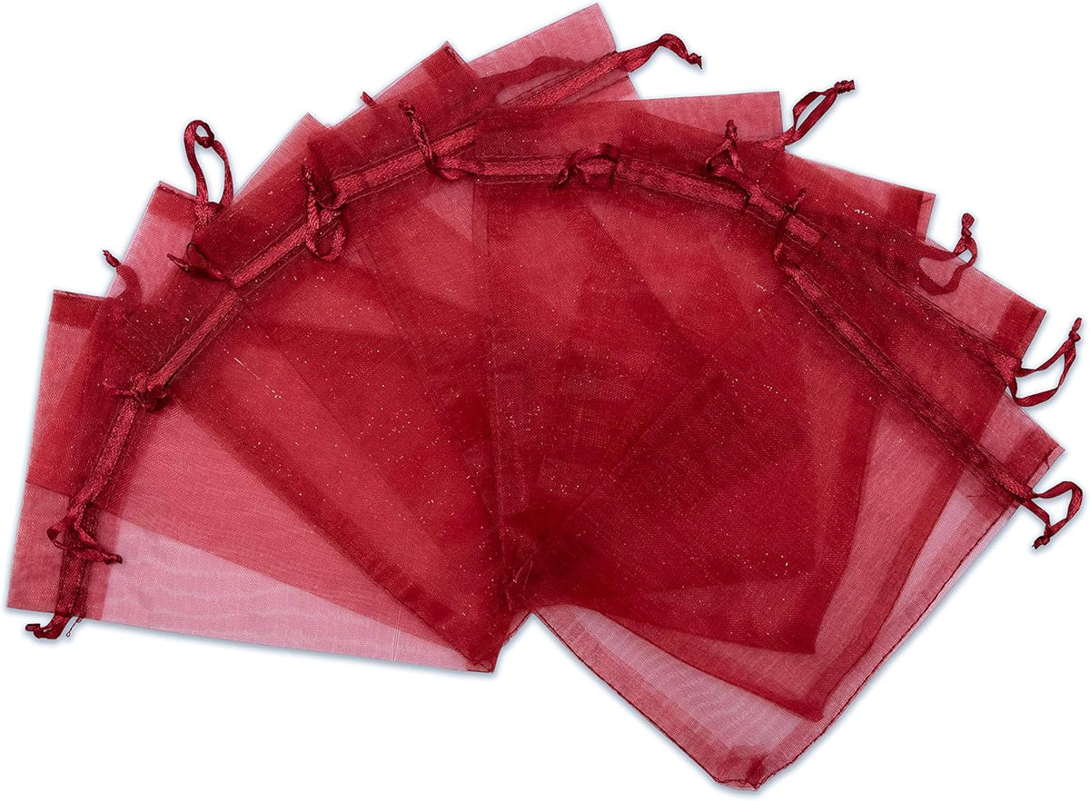 TheDisplayGuys 48-Pack 6x8 Maroon Sheer Organza Gift Bags with Drawstring, Jewelry Candy Treat