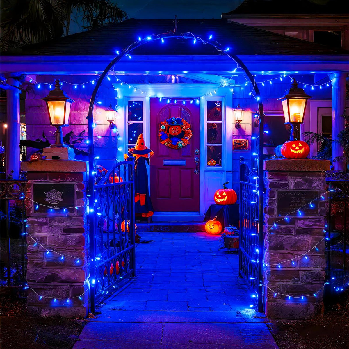 JMEXSUSS 600 Blue LED Halloween Lights Outdoor Waterproof 168ft Blue String Tree Lights Indoor Plug