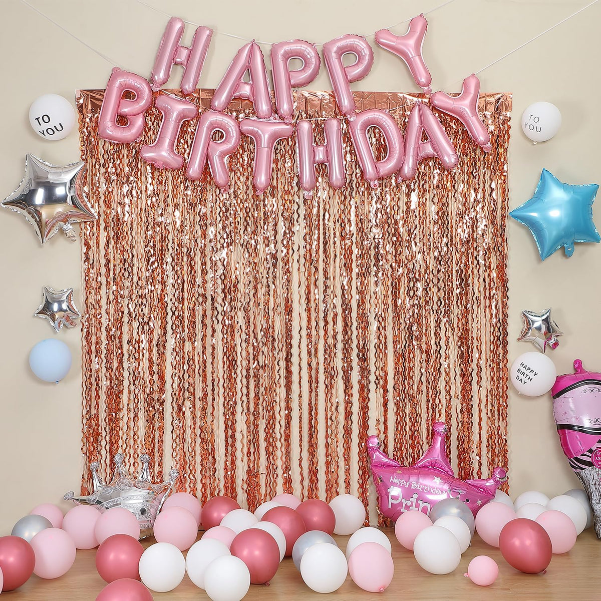 Wavy Fringe Curtain - Rose Gold, 3.3 ft x 6.6 Feet, Pack of 3 | Party Decorations, Streamers for