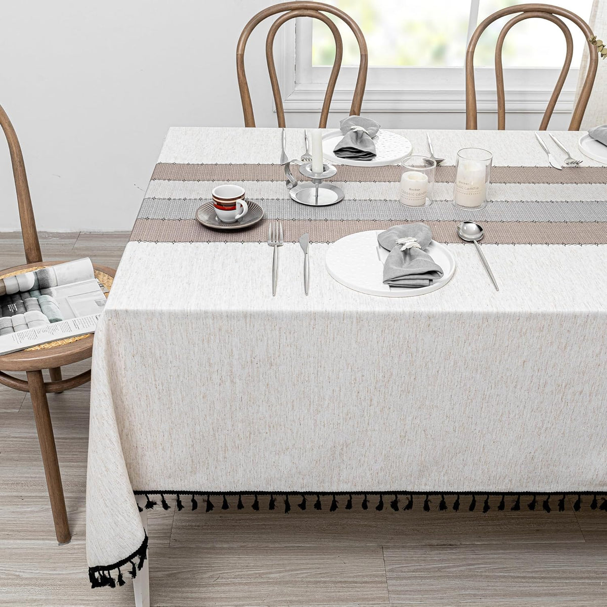 MYSKY HOME Table Cloth 60x84 in Rectangle, Heavy Duty Linen Look Waterproof Tablecloths Farmhouse