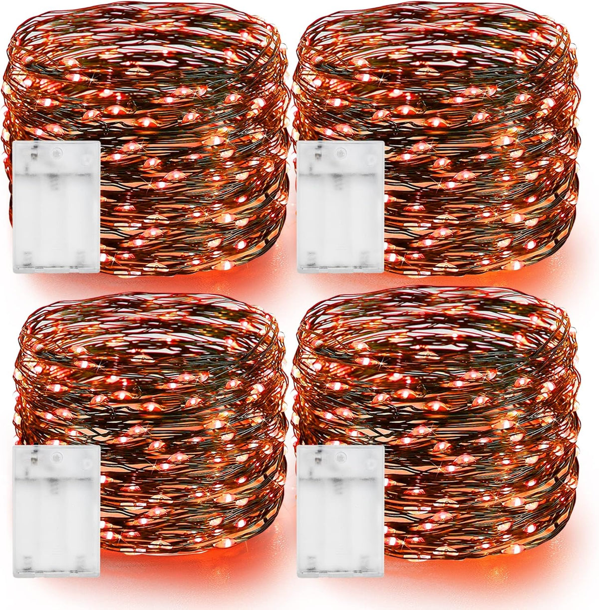Dazzle Bright Orange Halloween Fairy String Lights, 4 Pack Total 80FT 240LED Copper Wire Battery