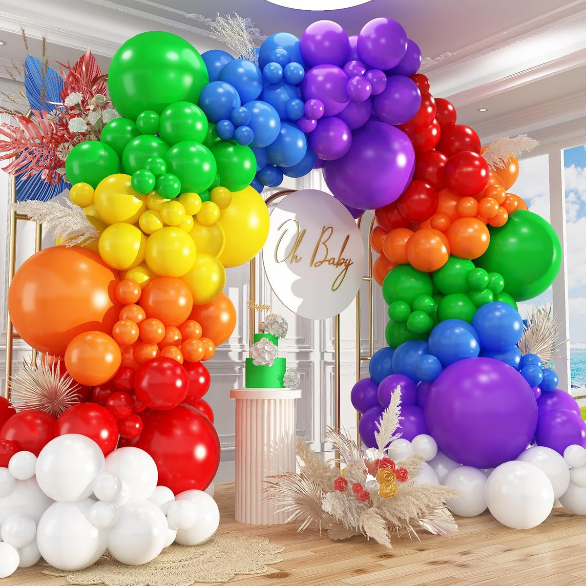 412pcs Rainbow Balloon Arch Kit Assorted Colors 18 12 10 5 Inch, Different Sizes Matte Latex