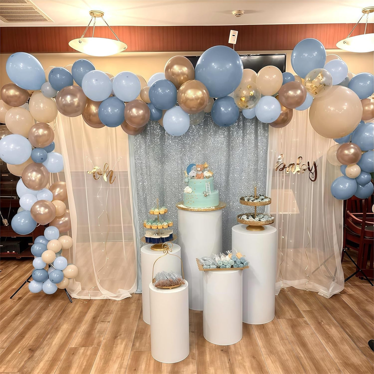 Dusty Blue Balloon Set, 60Pcs 12 Inch Slate Muted Baby Blue Fog Pastel Light Blue White Sand