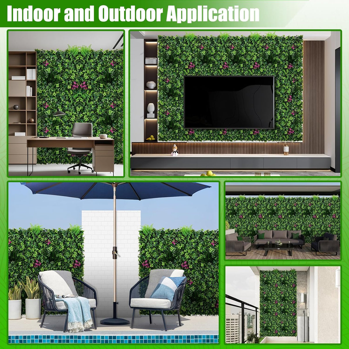 Artificial Grass Wall Panels, 20"x20" 16pcs Grass Backdrop Wall with Mint Plant Leaves, UV-Anti