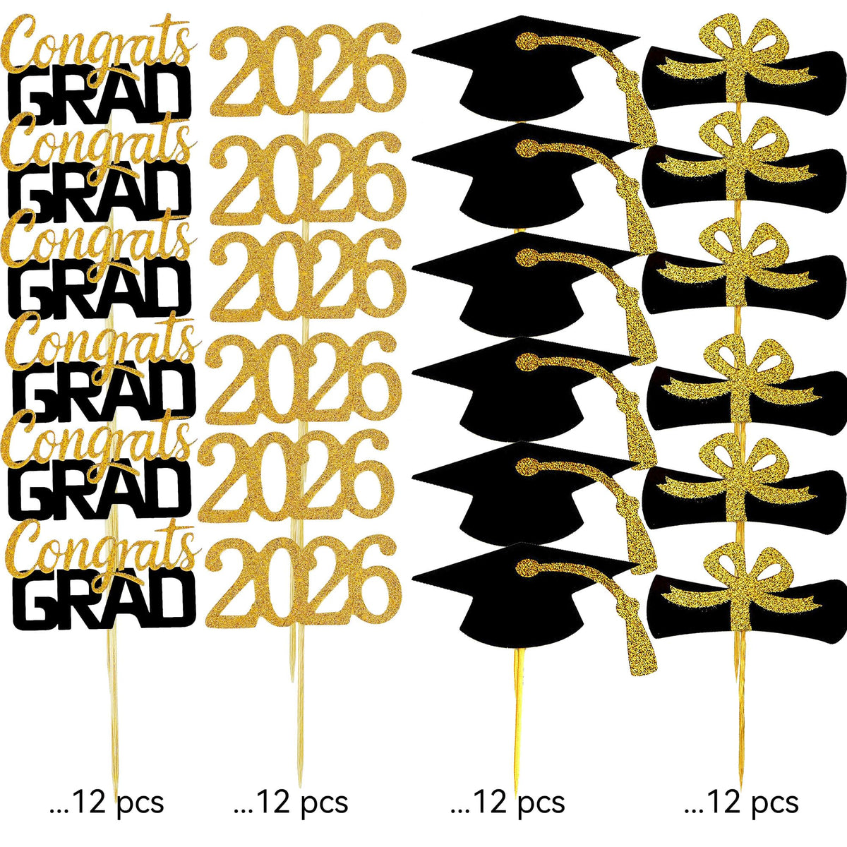 YuBoBo 2026 Graduation Cupcake Toppers, 48 PCS Food/Appetizer Picks For Graduation Party Mini Cake