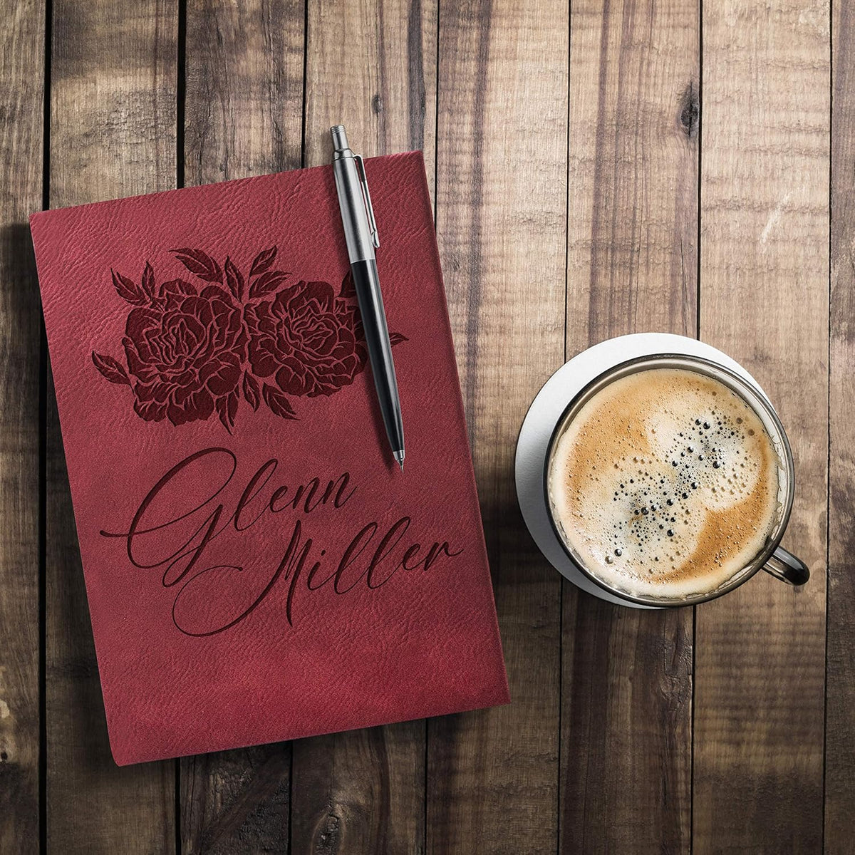 Personal Leather Journal Notebooks | 12 Design, 9 Color - Pink | Journal for Women, Men - Custom