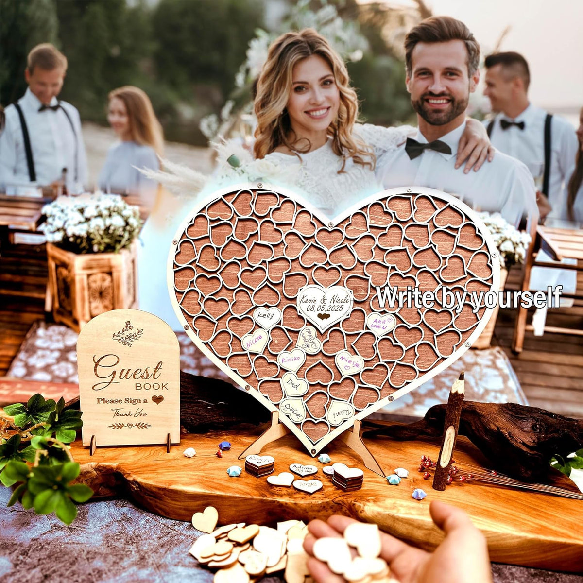 Wedding Guest Book Unique Wooden Heart Alternative GuestBook Bridal Shower Wedding Decoration with