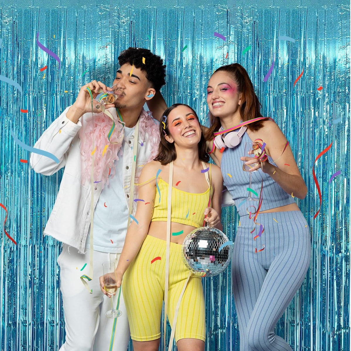 5 Pack Blue Tinsel Streamers Foil Fringe Curtains Backdrop for Baby Shower Graduation Gender Reveal