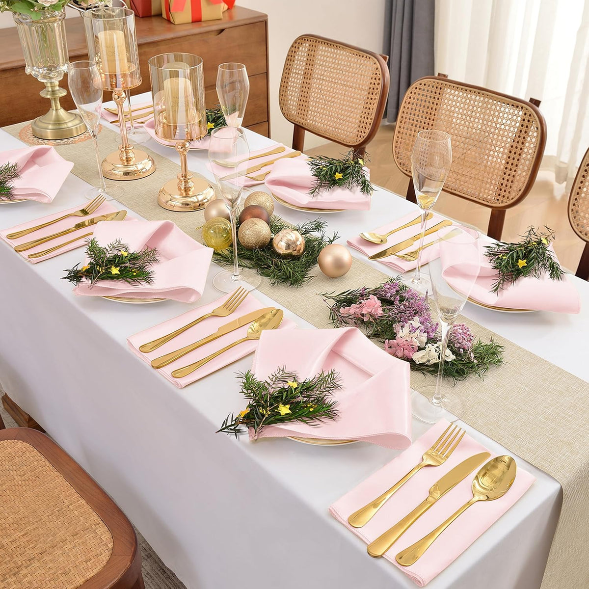 50 Pieces Light Pink Satin Napkins, 17" x 17" Square Table Napkins, Silky Soft Smooth Washable