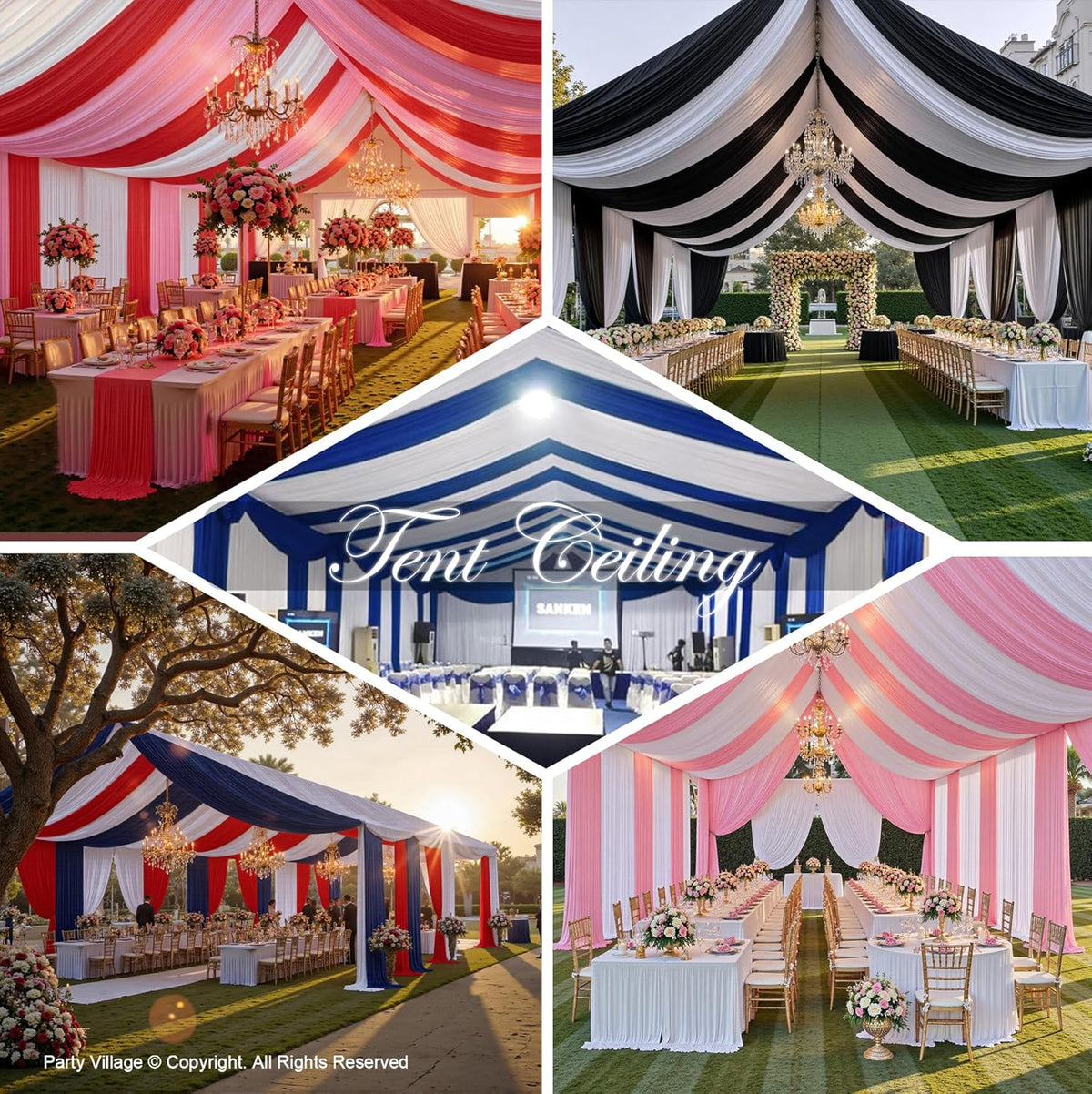 PartyVillage 6 Panels 5ftx30ft White Ceiling Drapes for Wedding Parties – 30 FT Extra Long Thick