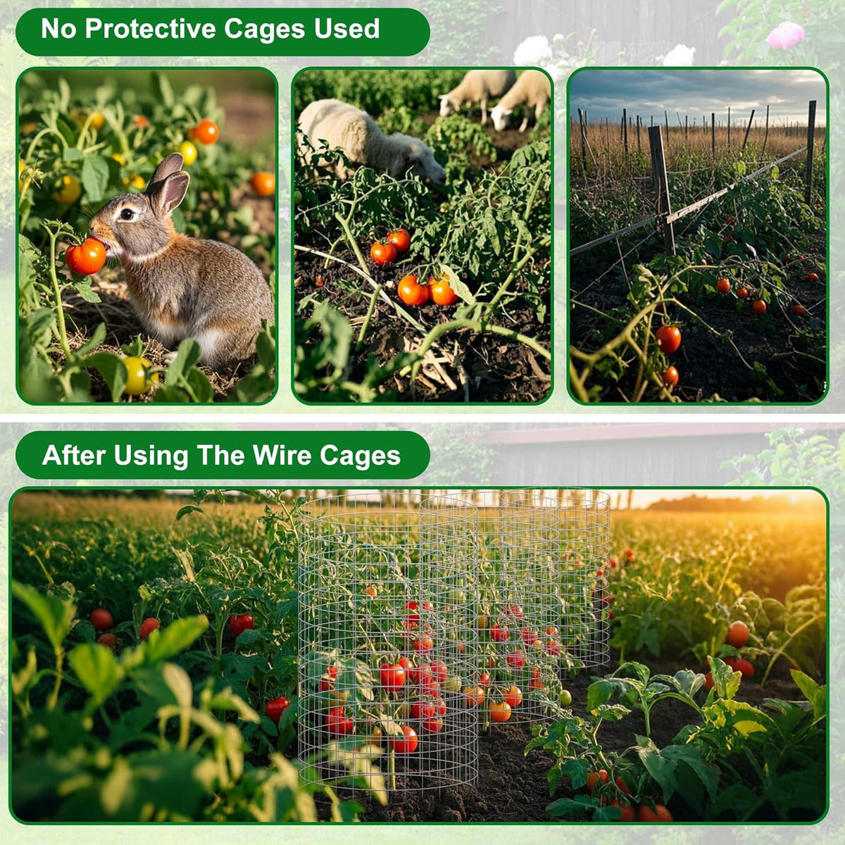 winemana 12 Set Garden Plant Protector Cage, 24x12 in Metal Wire Protectors for Plants, Protection
