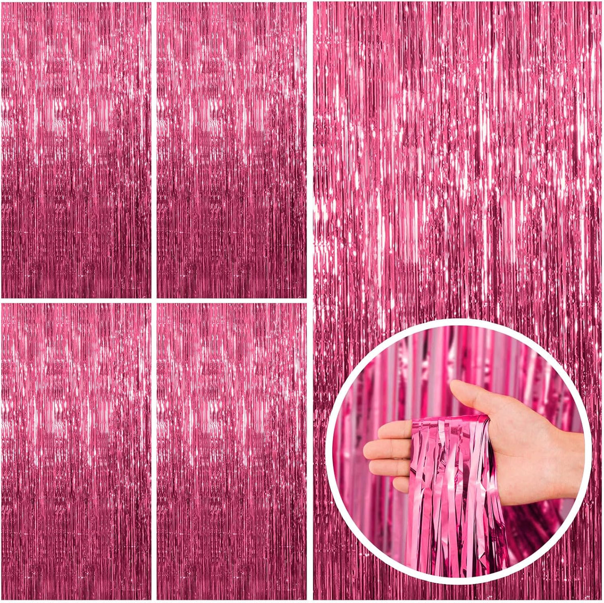 5 Pack Pink Tinsel Curtain Party Backdrop Foil Fringe Birthday Photo Booth Streamer Backdrop Theme