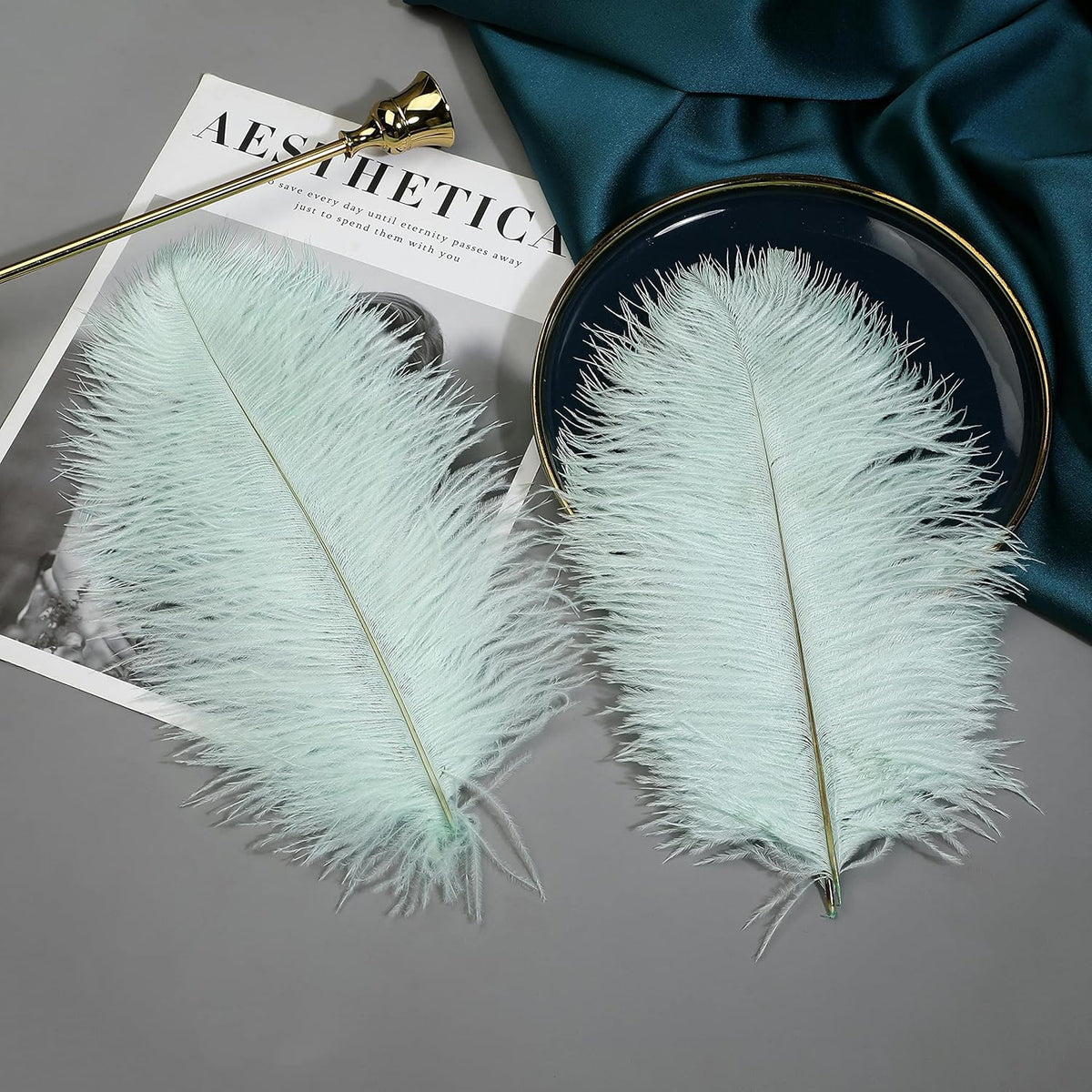 Ballinger Aqua Green Ostrich Feathers - 24pcs 10-12inch Craft Feathers Bulk for Wedding Party