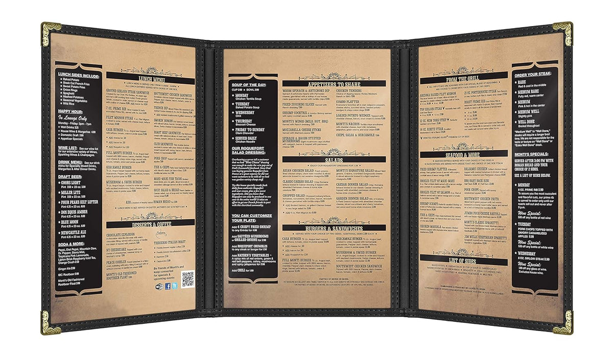 Goodsmart Restaurant Menu Covers – 25 Pack Black 6-View Trifold 5.5" x 8.5", Side-Loading Vinyl &