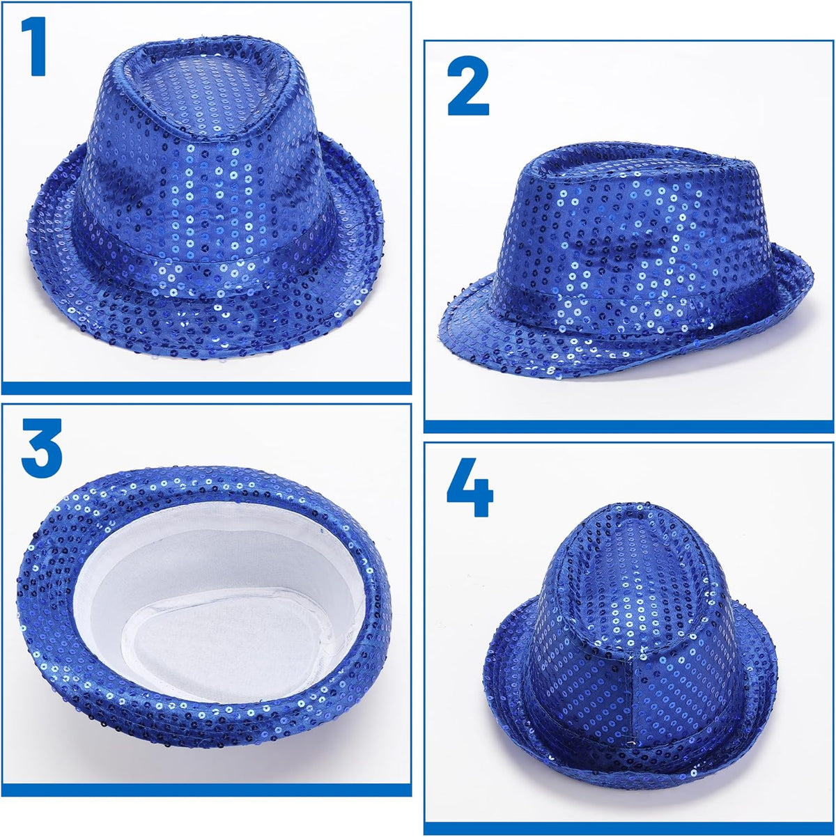10 Pcs Unisex Sequin Fedora Hat Sequin Bow Ties Set Bling Retro Dance Jazz Cap Funky Party Costume