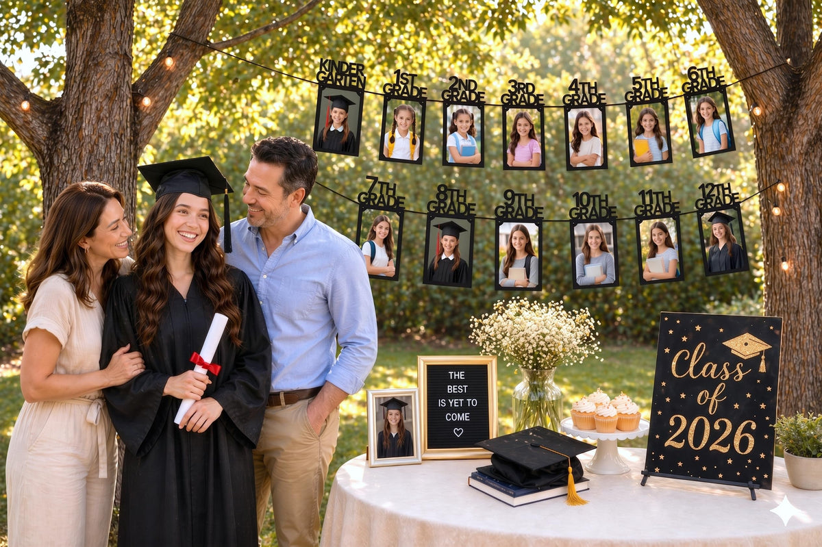 PartyHooman Graduation Photo Banner K-12, Kindergarten to 12th Grade for Middle/Junior, High/Senior