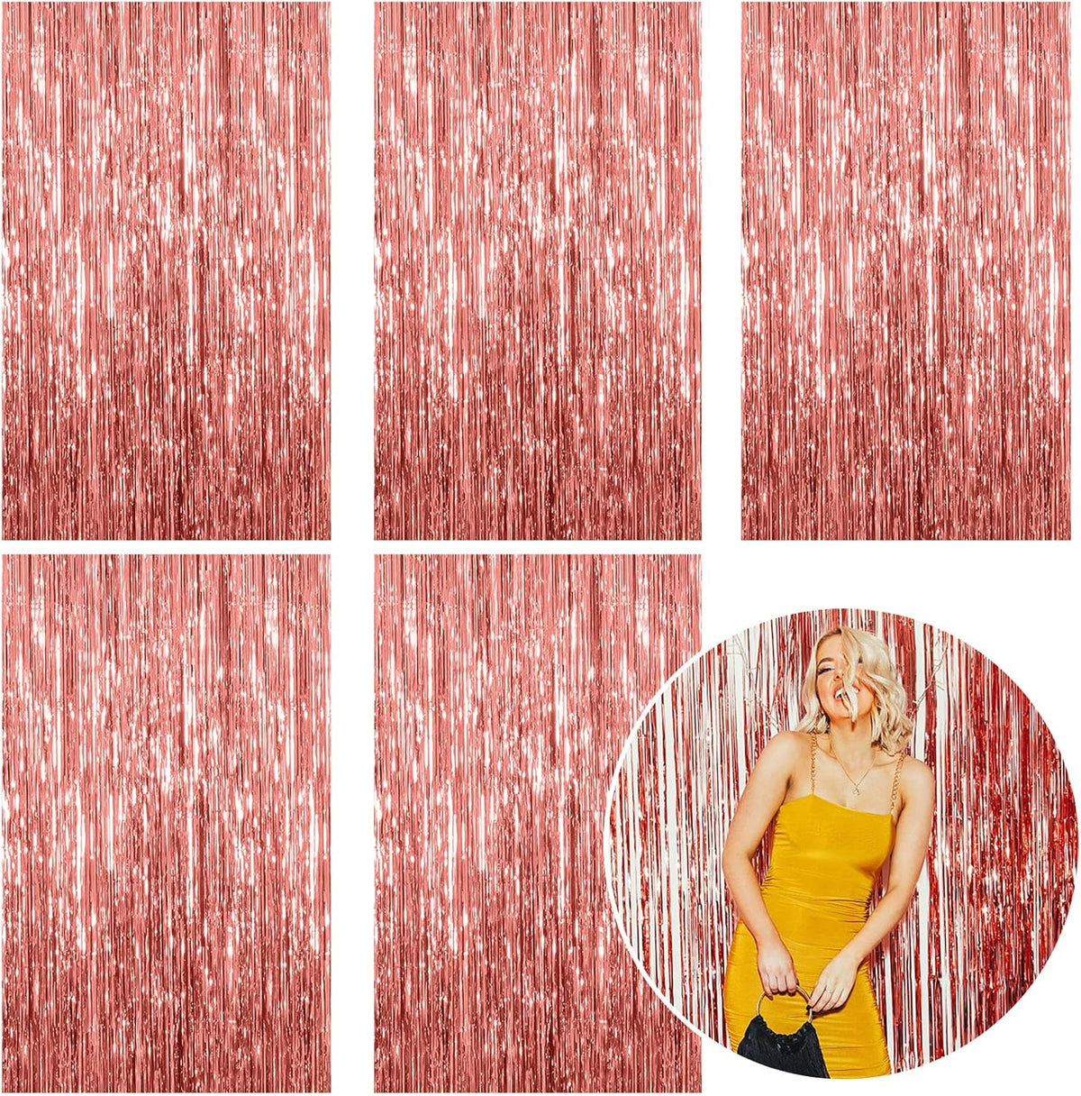 5 Pack Foil Curtain Backdrop Rose Gold Metallic Tinsel Foil Fringe Curtains Photo Booth Props for