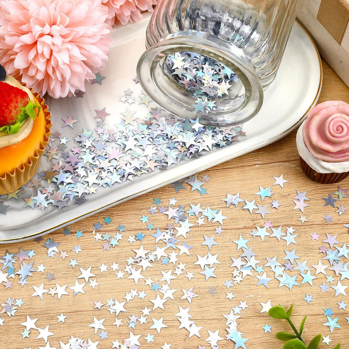 MARFOREVER Holographic Star Confetti, Glitter Star Confetti Birthday Star Scatter Table Iridescent