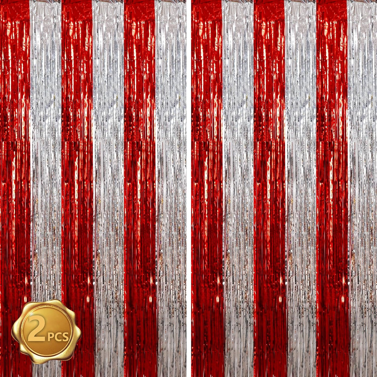 BEISHIDA Red Silver Door Streamers Backdrop Foil Fringe Tinsel Party Streamers Curtains Photo