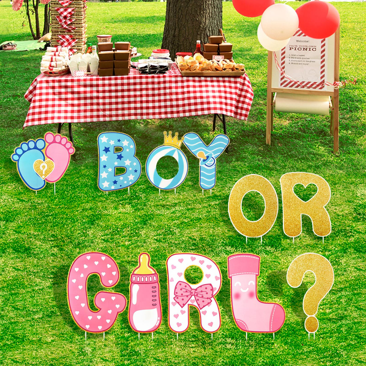 AerWo 11 Pcs Gender Reveal Decorations Baby Shower Yard Signs with Stakes,Baby Gender Reveal Ideas