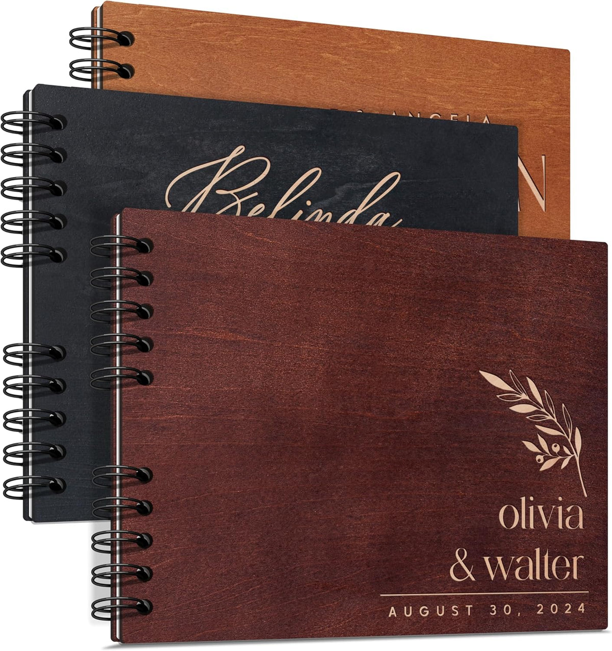 Personalized Wood Wedding Guest Book - 5 Colors/Finishings, 2 Sizes, 12 Designs - Wood Wedding