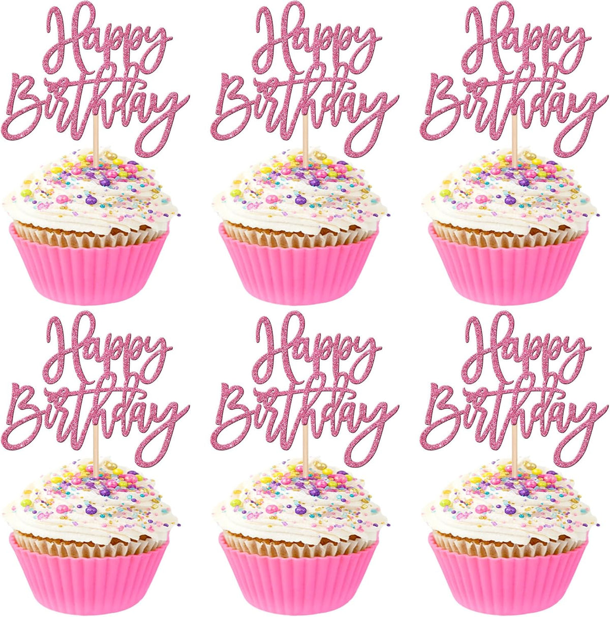 24 PCS Happy Birthday Cupcake Toppers Glitter Happy Birthday Cupcake Picks for Celebrating Happy
