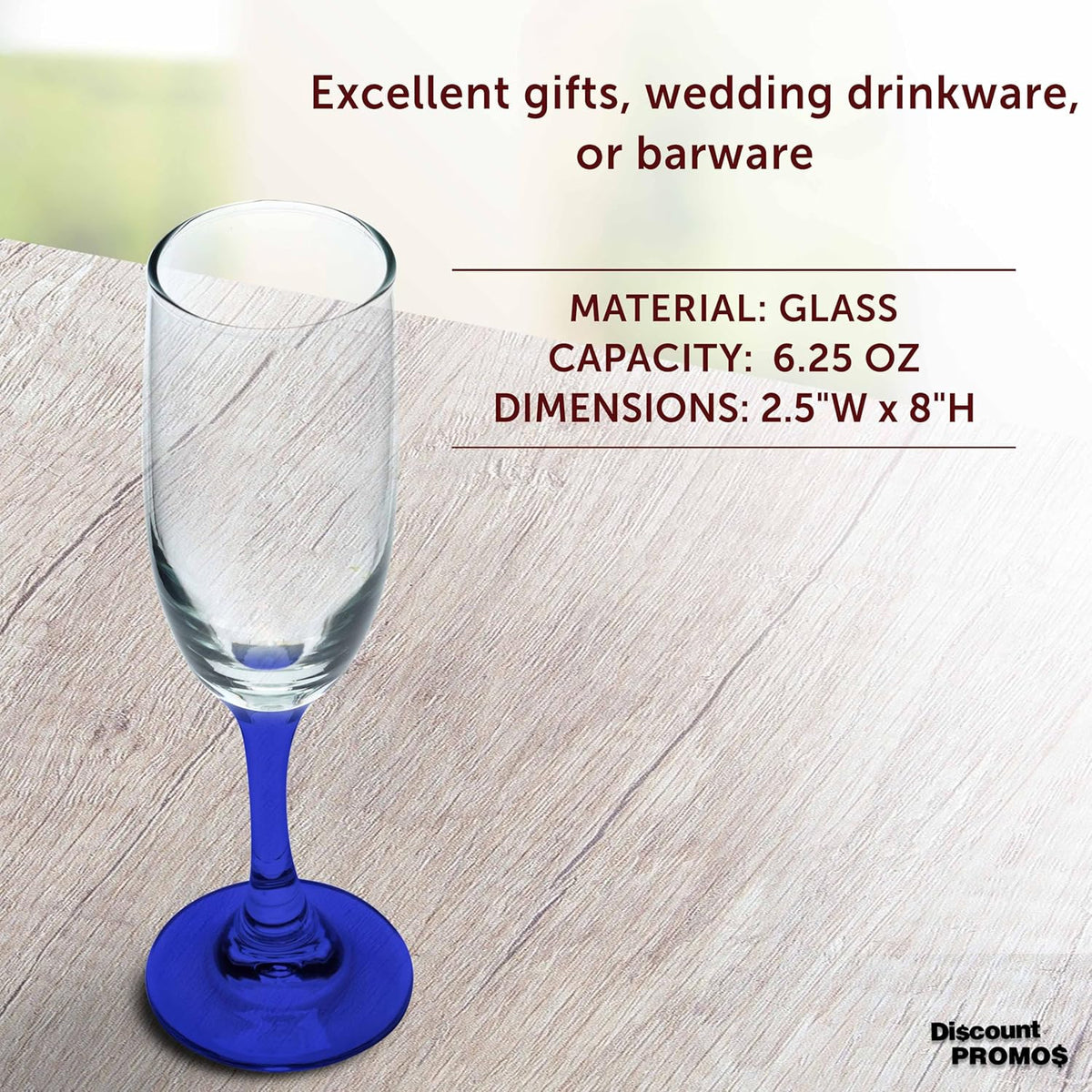DISCOUNT PROMOS Premiere Champagne Flutes 6.25 oz. Set of 10, Bulk Pack - Elegant Drinkware for