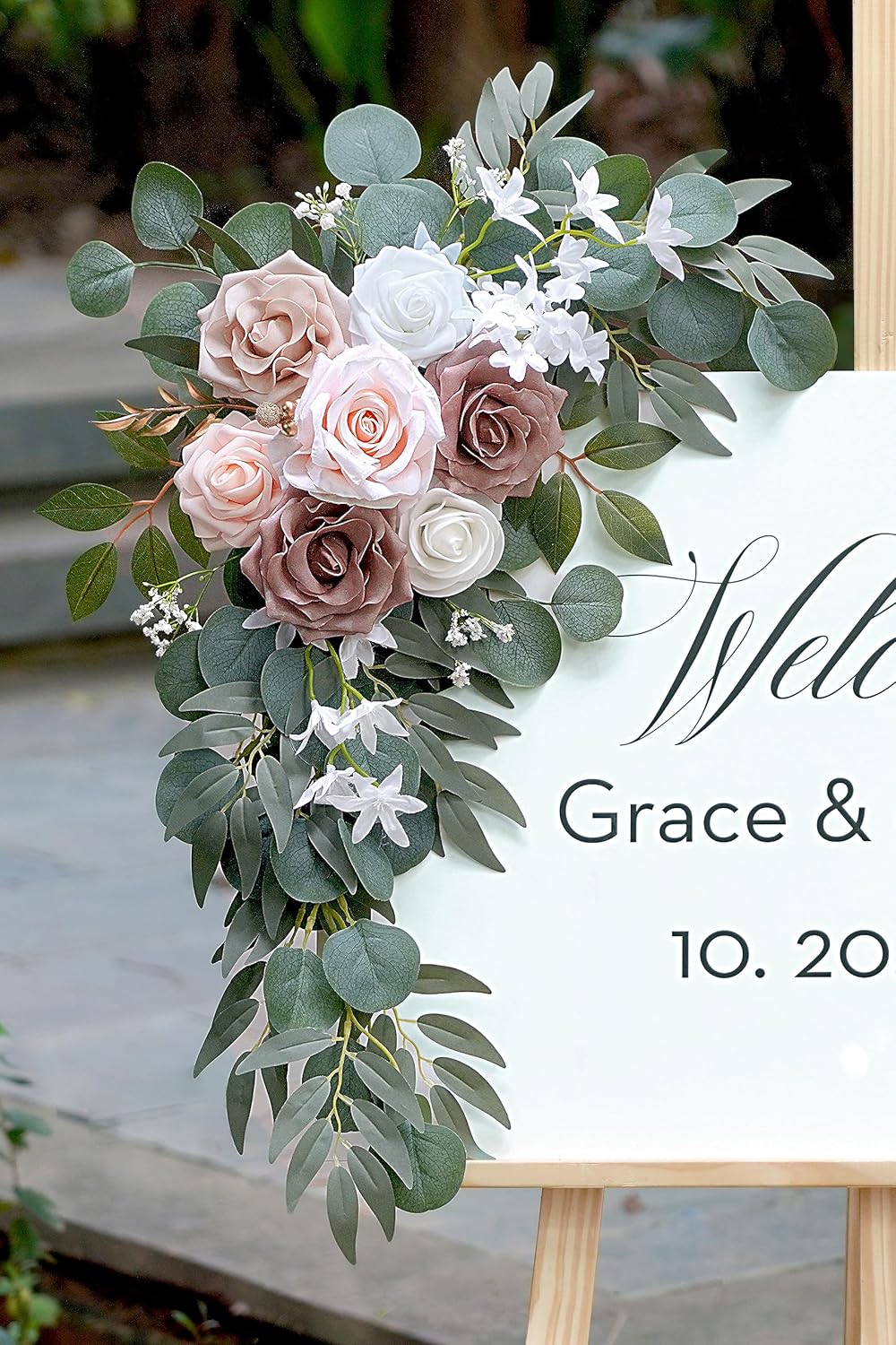 Artificial Dusty Rose Flowers Swag Set of 2 for Wedding Welcome Signs Floral Decorations, Wedding