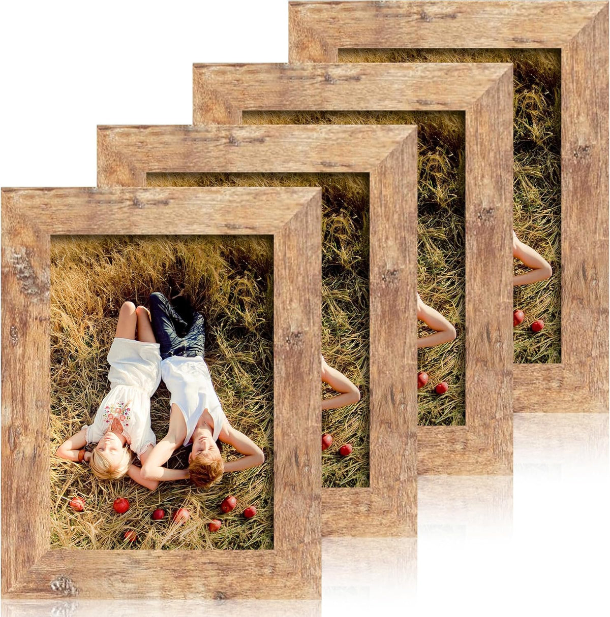 5x7 Picture Frame Set of 4, High Definition Real Glass Rustic Brown Frame, 5 x 7 Wood Photo Frames