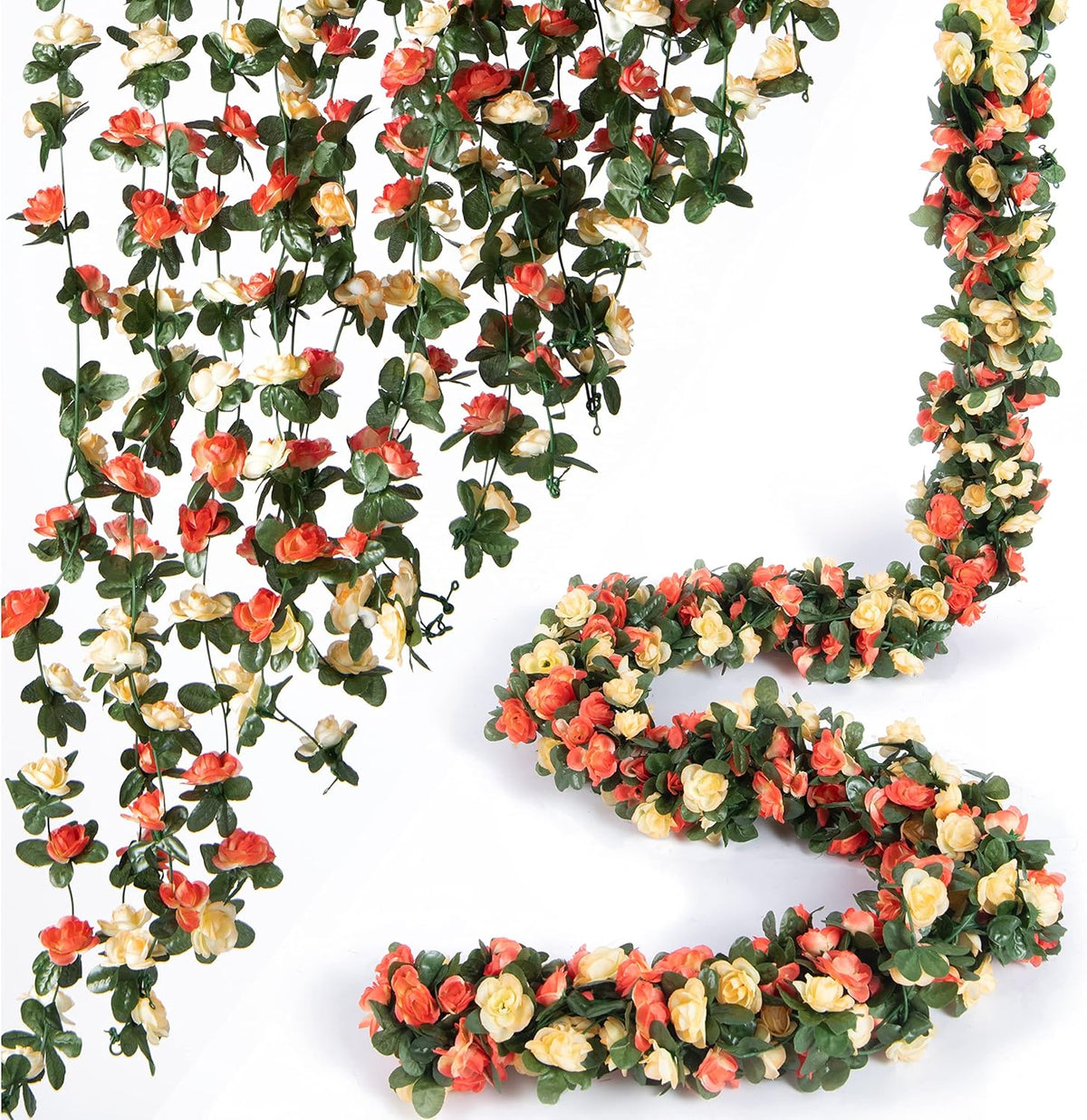 8 Pcs x 8.2 ft Flower Garland Artificial Rose Vine Flowers with Green Leaves Hanging Fake Roses