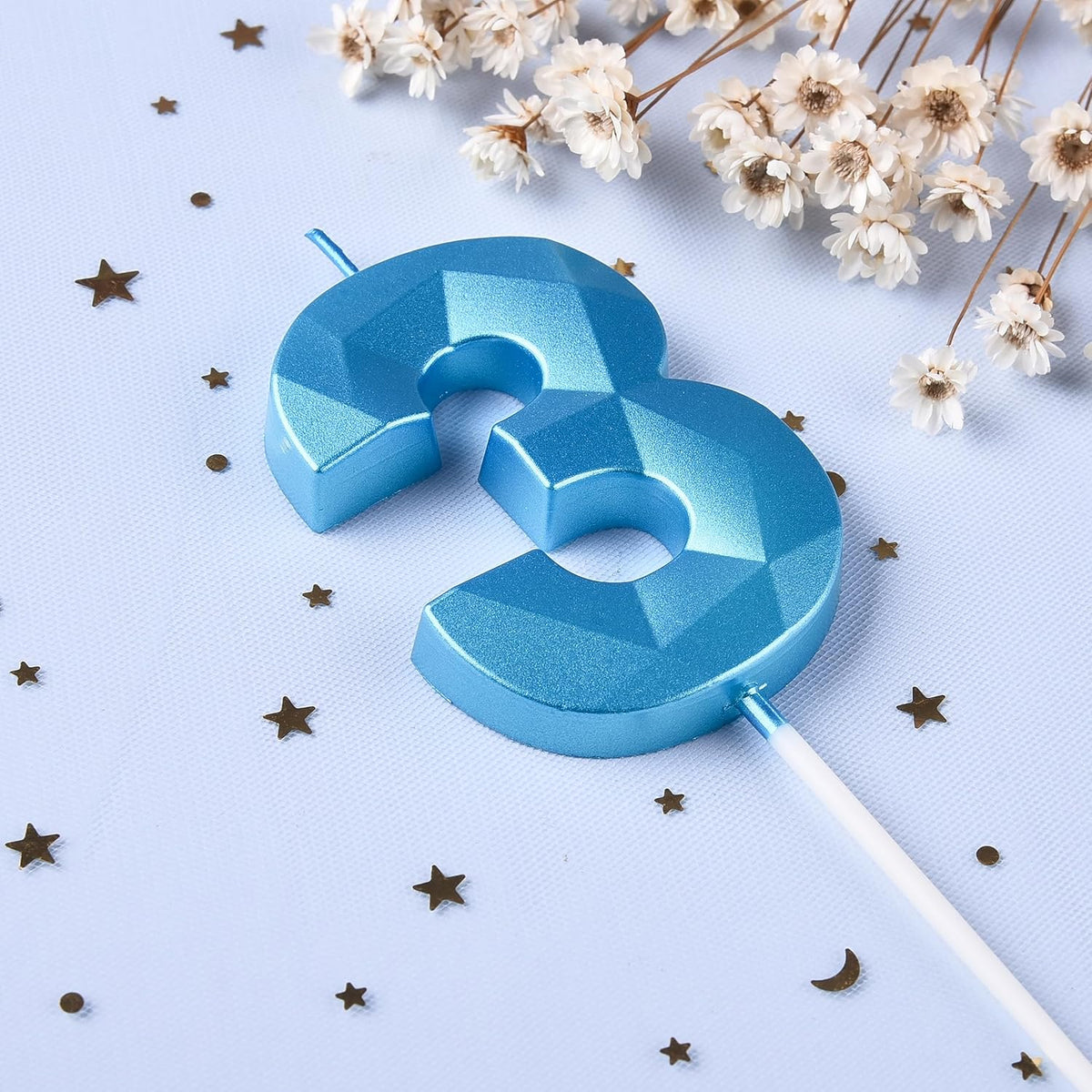 PHD CAKE 2.76 Inch Crystal Blue 3 Number Birthday Candles, Blue Number Candles, Cake Number