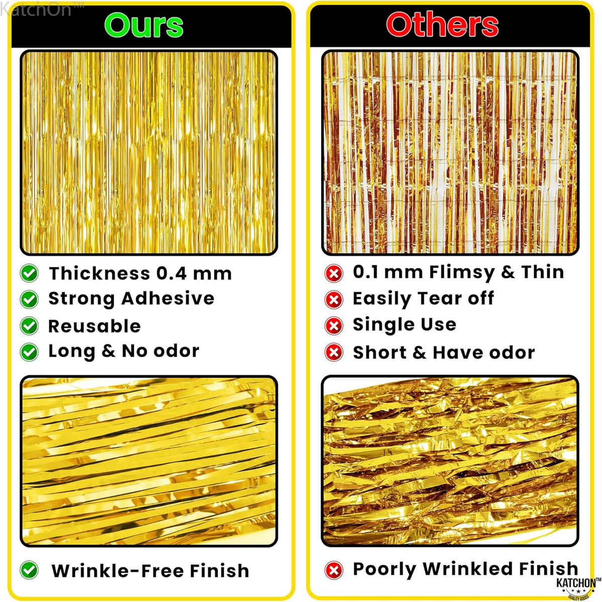 KatchOn, Gold Backdrop Curtain - 2 Pcs | Foil Fringe Curtain for 50th Birthday Decorations | Gold
