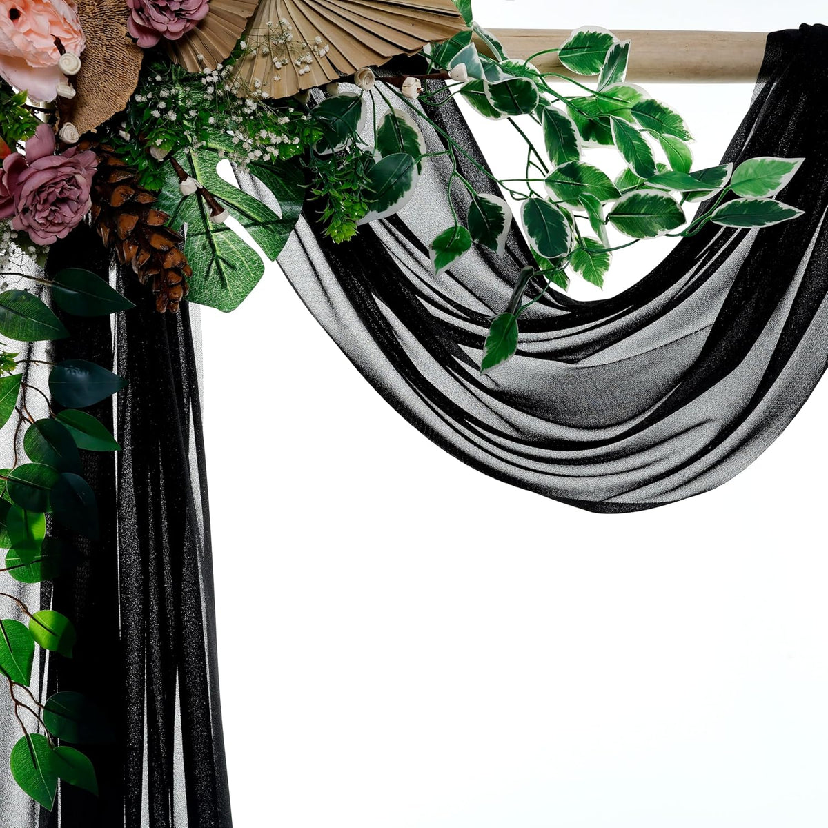 VDS Pack of 2 Panel (30 Inch X 40 Feet) Wedding Arch Draping Fabric Sheer Chiffon Fabric Drapery