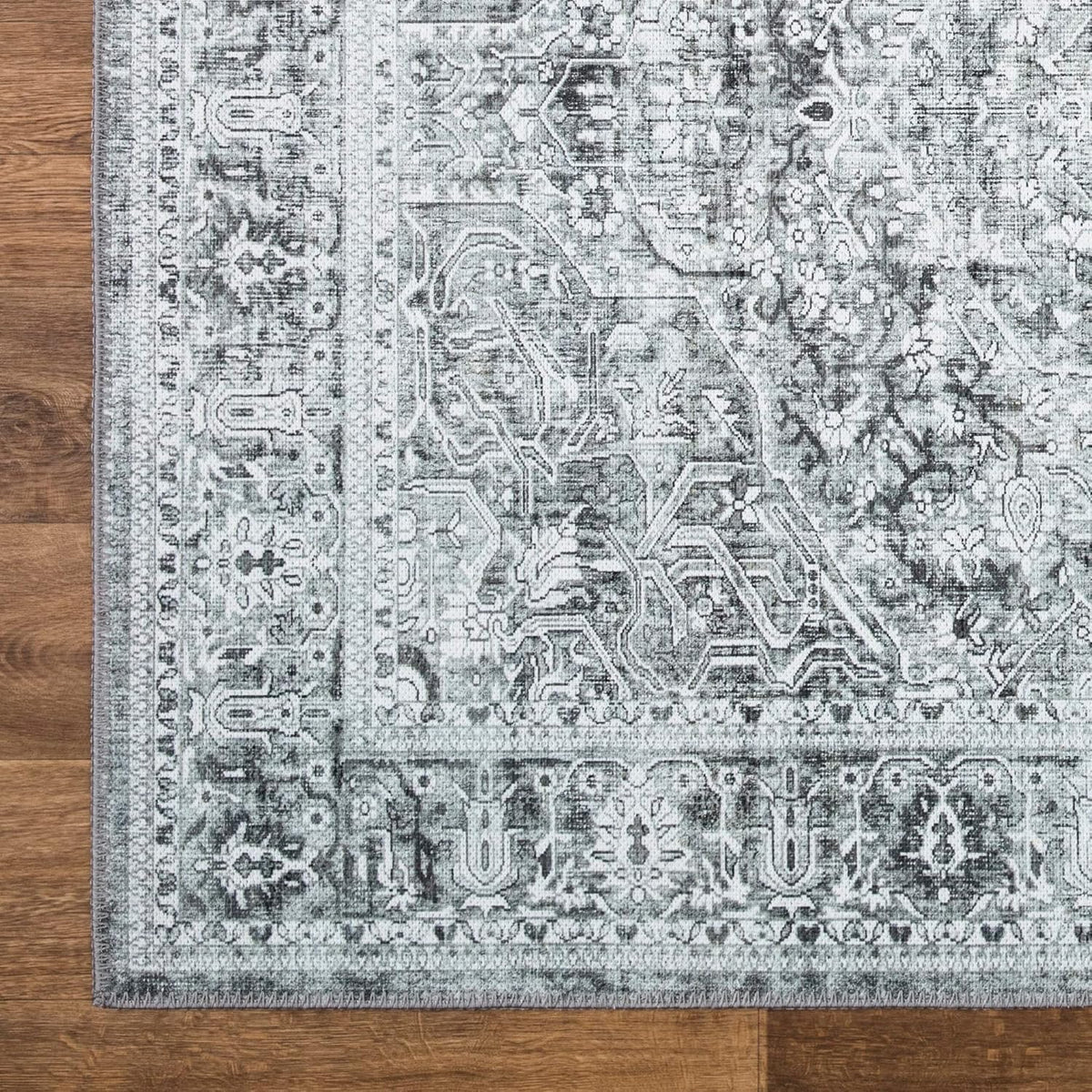 Bloom Rugs Washable Non-Slip 7 ft Runner - Gray/Charcoal Traditional Medallion Runner for Entryway